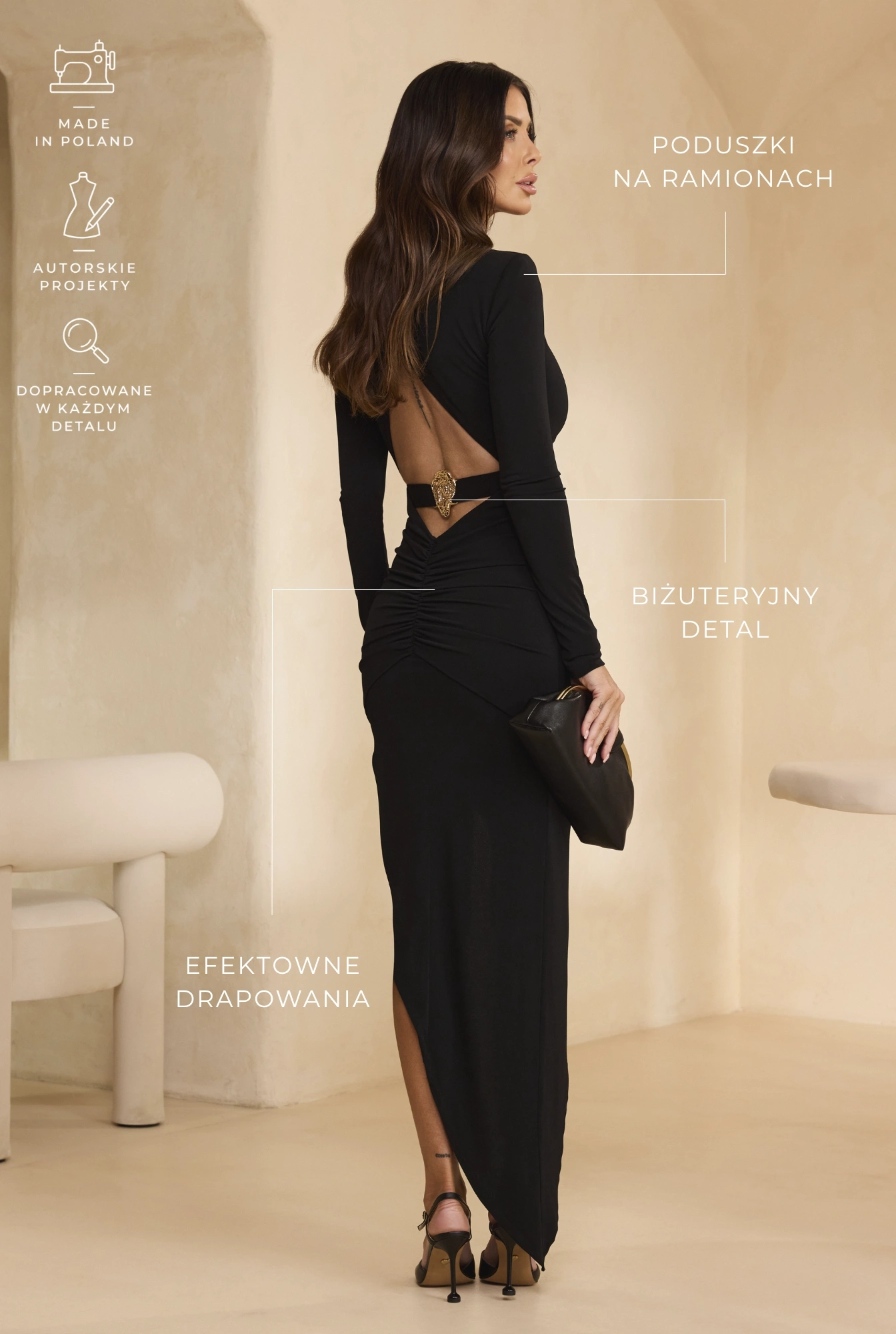 Ficardi – abito maxi nero con cut-out sulla schiena